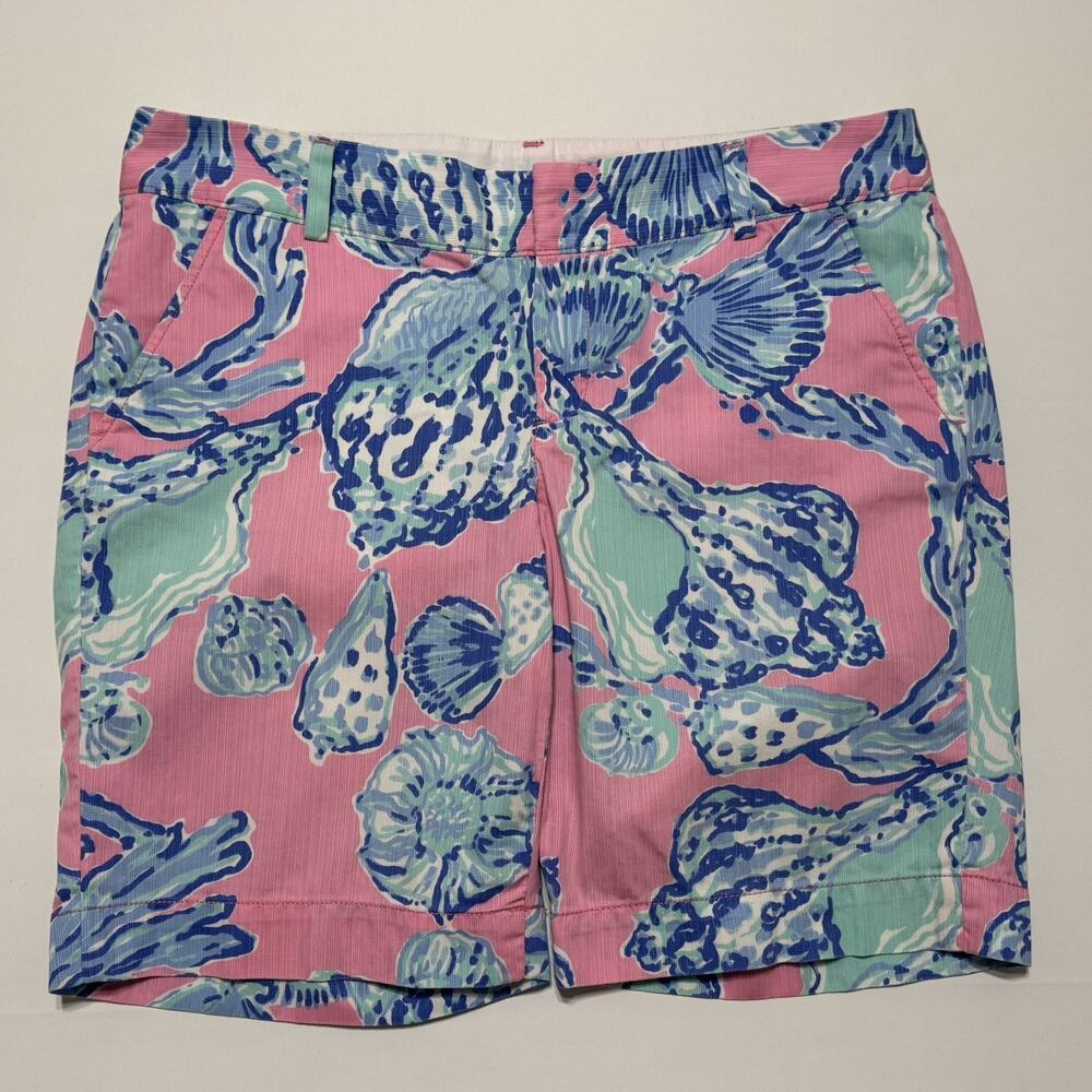 Lilly Pulitzer Women’s The Chipper Short Blue/Pink Tropical Bermuda Shorts Sz 12